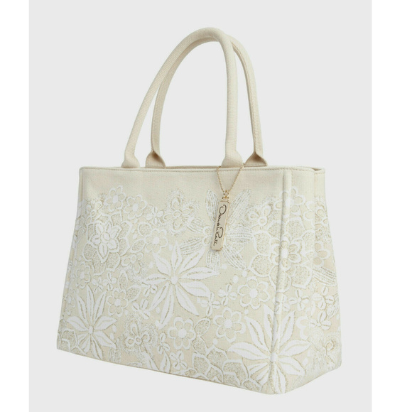 Oscar de la Renta Floral Macramé Print Canvas Tote - Picture 2 of 8